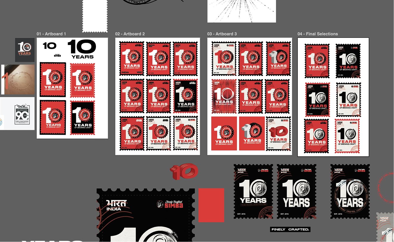 Work-in-progress artboards showing the stamp taking shape
