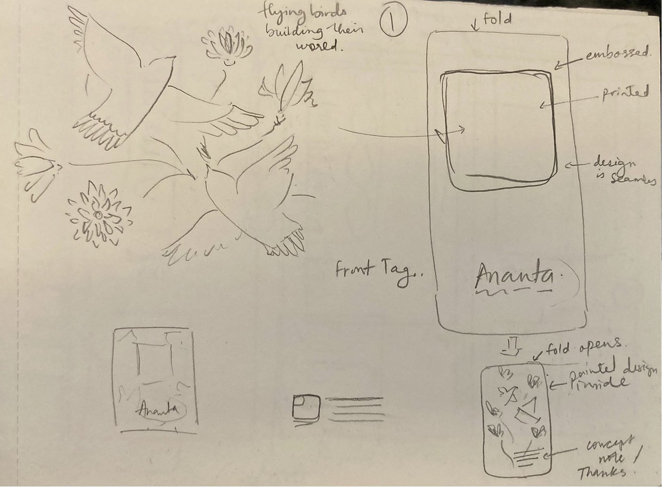 The initial hand-drawn concept sketch for the tag