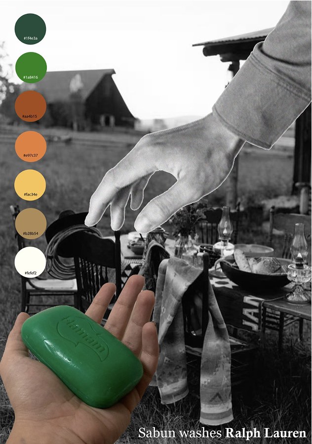 The colour board, drawn from Hamam&rsquo;s own packaging