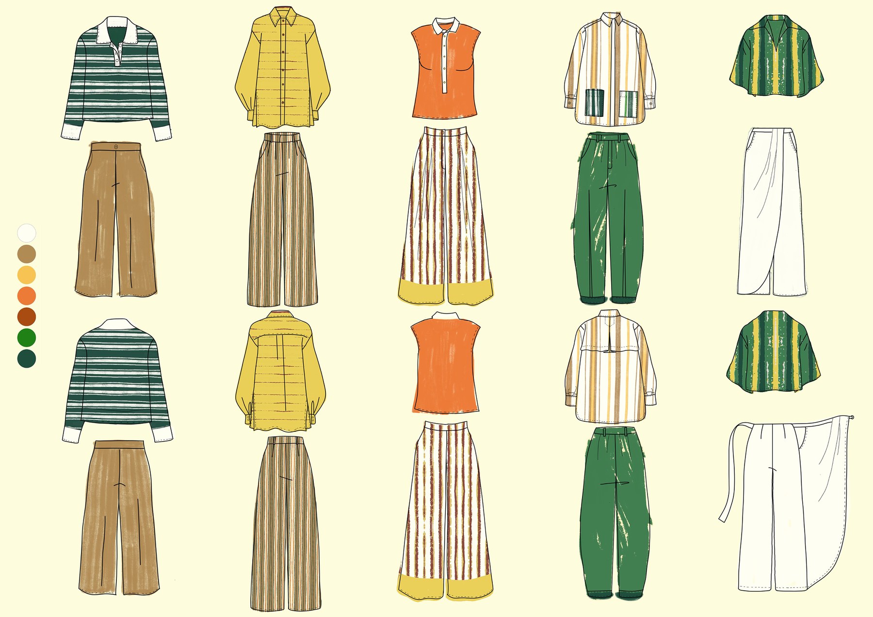 Flat-lay illustrations of the whole collection